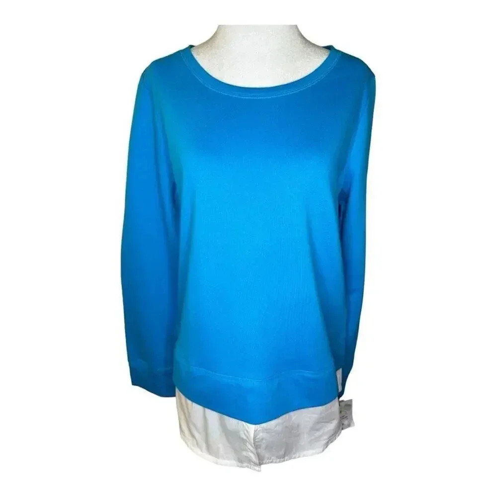 NEW Liz Claiborne Women's Medium Blue Pullover 2-fer Sweatshirt Long Sleeve NWT